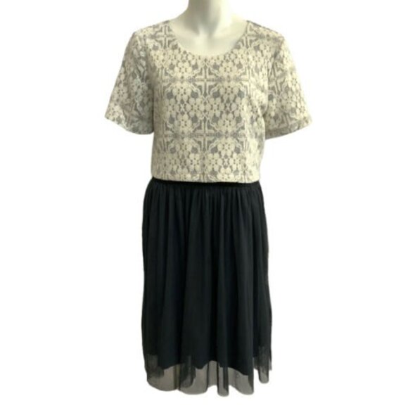 Wool Blend Anthropologie Weston Wear Dulcie Charcoal Tulle Lace Dress XL - Picture 1 of 12